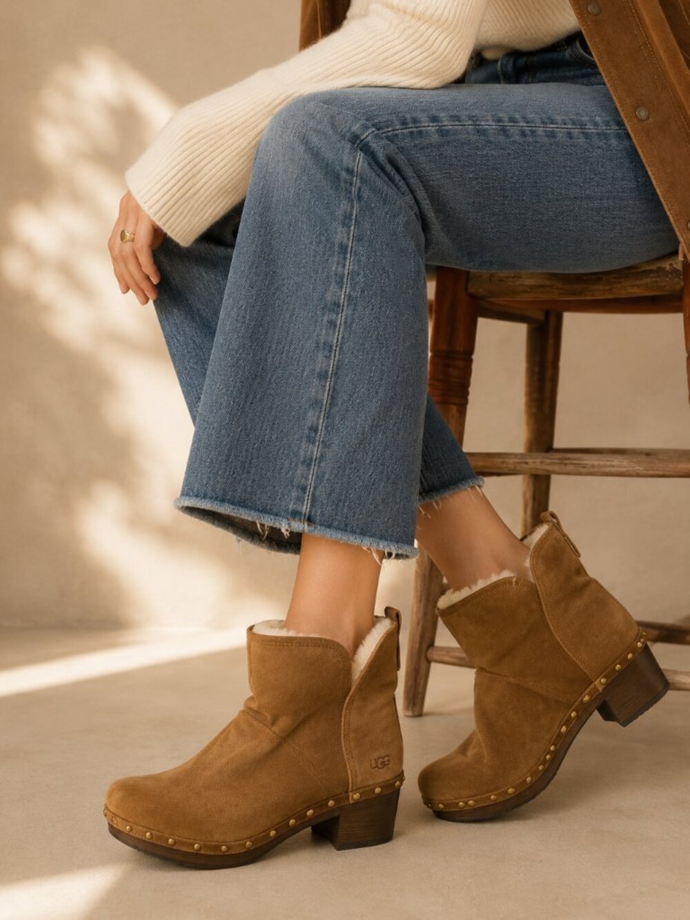 UGG Cam II Chestnut Suede Shearling Clog Ankle Boots Size 8